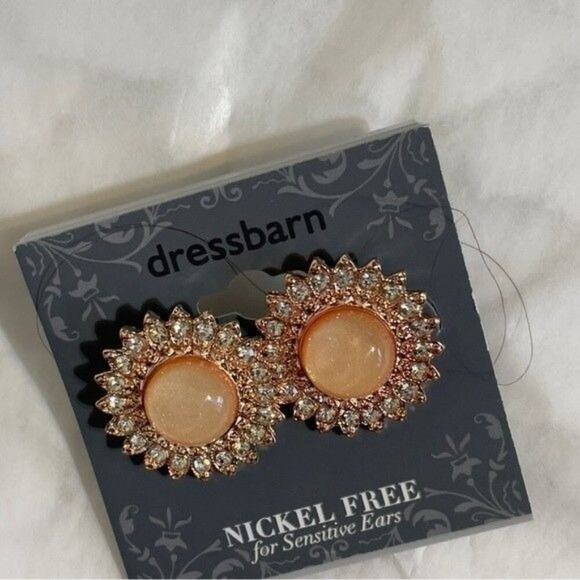 Dress Barn New Earrings Pierced Pink Cat Eye Center Rhinestones Rose Gold - Picture 4 of 6